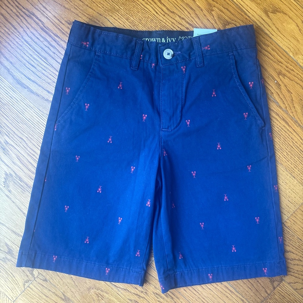 crown & ivy Navy Shorts with Red Embroidered Lobsters